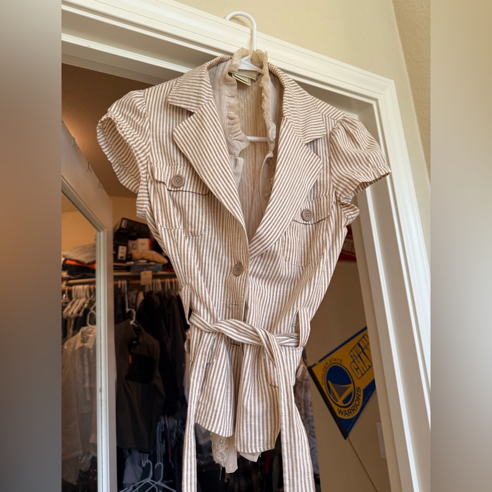 Striped Short Sleeve Belted Jumpsuit